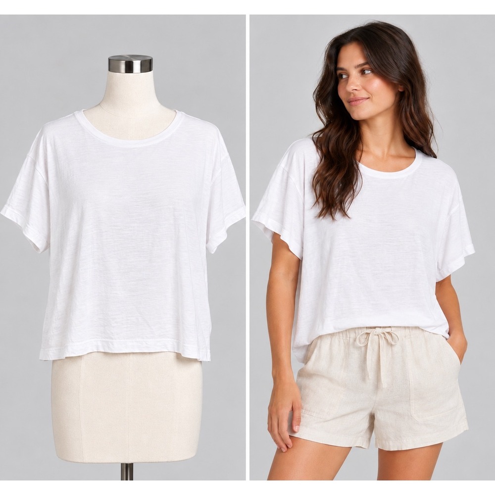 Calypso St Barth Tee Women Medium White Organic Cotton Relaxed Coastal Style